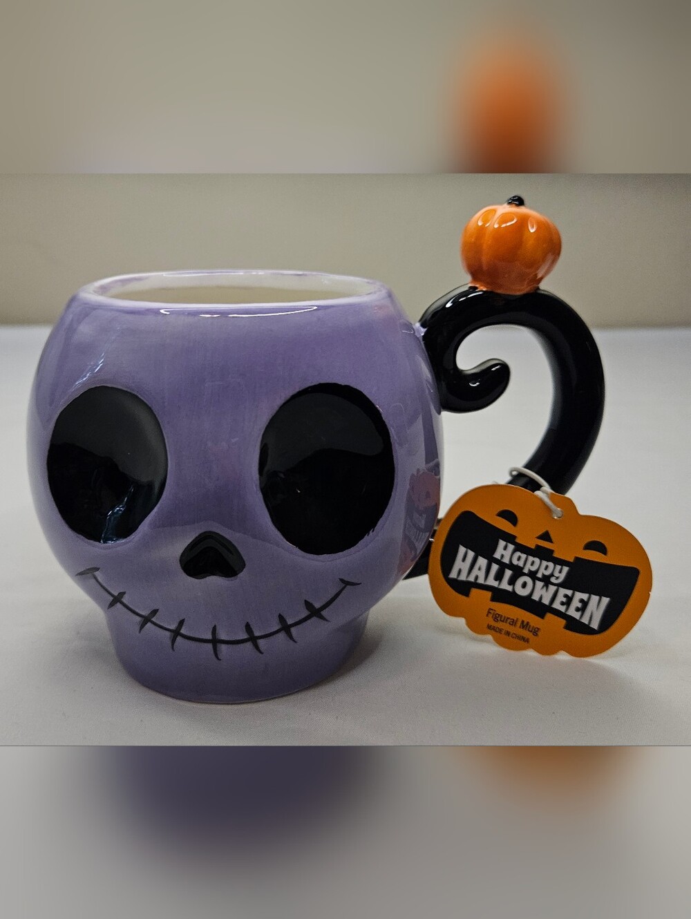 Purple Skull Face Mug with Pumpkin Handle | Halloween Figural Mug NWT